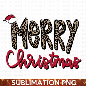 Frohe Weihnachten mit Nikolausmütze PNG, Leopardenmuster, Weihnachten PNG, Urlaub Sublimation, Design Download, Sofort Download, Sublimationsdatei