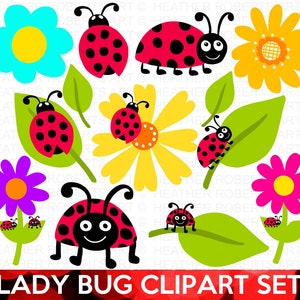 Lady Bugs Clipart Set, Clip Art Set of Red Lady Bugs PNG, Ladybirds PNG, Insects PNG, Cute Lady Bug png, Flowers png, Sublimation Files