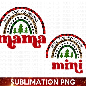 Mama and Mini Christmas Rainbow Sublimation PNG, Pair Christmas Shirt PNG, Mama and Me png, Leopard Print, Christmas png, Sublimation File image 1