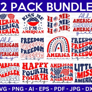 Retro 4 juli SVG-bundel, 4 juli SVG, Fourth of July SVG, Amerika SVG, USA vlag SVG, Independence Day SVG, cut-bestand Cricut, silhouet