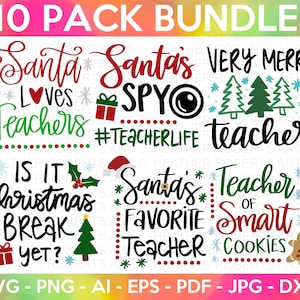 Lehrer Weihnachten farbige SVG-Bundle, Weihnachten SVG, Schule Weihnachten svg, Lehrer-Leben, Santa SVG, lustiges Weihnachts-Shirt, Cricut-Schnitt-Datei