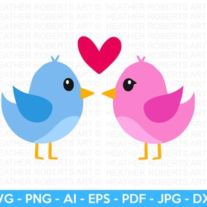 Love Birds SVG, Pink Bird SVG, Blue Bird SVG, Birds svg, Cute Birds svg, Bird Clipart, Birds Decor, Cut File for Cricut, Silhouette