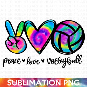 Peace Love Pallavolo Tie Dye Sublimation, Pallavolo PNG, Pallavolo PNG, Segno della mano della pace PNG, cuore png, Pallavolo Sublimazione File