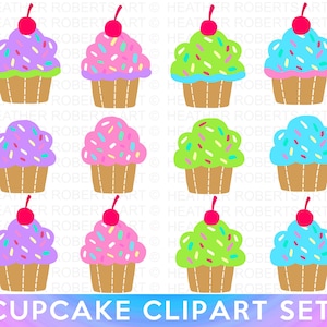 Cupcakes Clipart Set, Cupcake PNG, Cupcakes Lindos PNG, Conjunto de Cupcakes Clip arts, Tema Cupcake, Cereza PNG, Descarga Instantánea, Sublimación