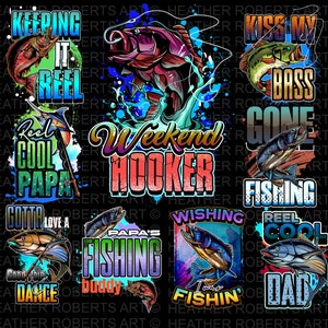 Lot de sublimation de pêche, pêcheur PNG, pêche citations PNG, fête des pères pêche citations png, Hooker png, pêche papa png, sublimation