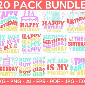 Retro Geburtstag SVG-Bundle, farbiger Geburtstag SVG, Geburtstag Zitate SVG, Geburtstag svg, Geburtstags-Shirt svg, Geburtstagskind svg, Cut Dateien Cricut