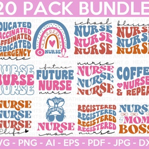 Retro Nurse SVG Bundle, Nurse Quotes SVG, Retro Nurse Design SVG, Nurse Stacked svg, Nurse Life, Stethoscope, Cut Files Cricut, Silhouette