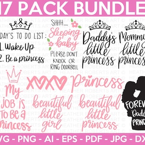 Paquete SVG de niña, princesa svg, citas de princesa svg, camisa de princesa svg, diseños de princesa, citas con letras a mano, archivo cortado para Cricut