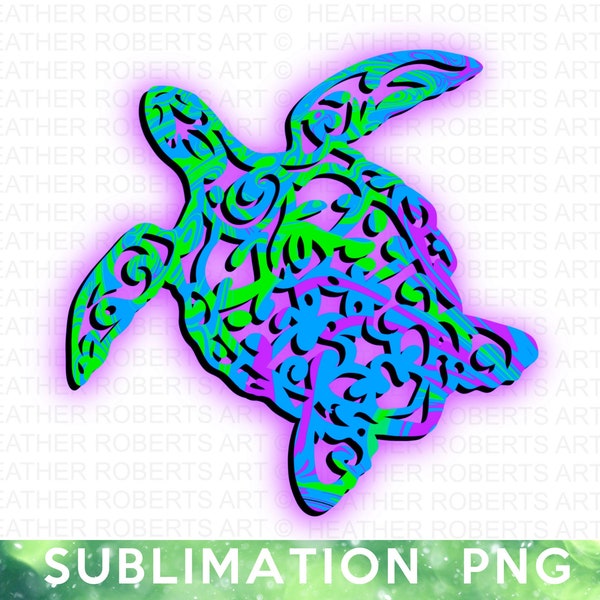 Sea Turtle Sublimation, Neon Tie Dye Sea Turtle PNG, Tribal Design PNG, Ocean Png, Sea Animal, Blue Turtle Clipart, Aquatic, Sublimation