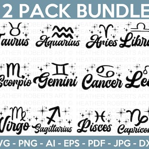 Zodiac Signs SVG Bundle, Astrology Signs svg, Zodiac Symbols svg, Constellation Signs svg, Astrology, Horoscope, Cut File for Cricut