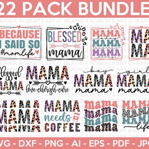 Mama SVG Bundle, Muttertag SVG, Mama Leben, Mädchen Junge Mama, Retro Mama, Mama Zitate svg, gesegnete Mama svg, Cut Files for Cricut, Silhouette