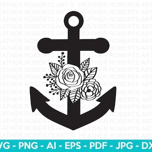 Blumen Anker SVG, Nautik SVG, Marine SVG, Blumen Anker svg, Anker Cirle Monogram, Boot Anker svg, Cricut Cut Dateien, Silhouette,