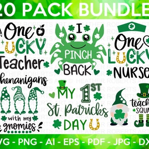 St. Patrick's Day SVG Bundle,  St Patrick's Day Quotes, Gnome SVG, Rainbow svg, Lucky SVG, St Patricks Day Rainbow, Shamrock,Cut File Cricut