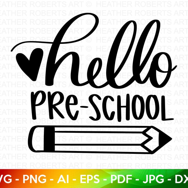 Kindergarten SVG, Hello Preschool SVG, Back to School SVG, Schule, Schulshirt für Kinder SVG, Kindershirt SVG, handbeschriftet, Cut File Cricut