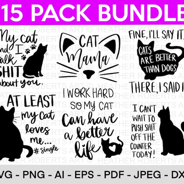 Funny Cat SVG Bundle, Cat SVG, Kitten SVG, Cat lady svg, crazy cat lady svg, cat lover svg, cats svg, kitty svg, Cut File Cricut, Silhouette