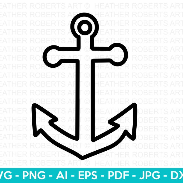 Anchor Outline SVG, Nautical SVG, Marine SVG, Boat Anchor Outline svg, Anchor Outline Clipart, Cricut Cut Files, Silhouette