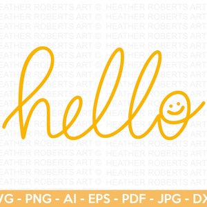 Hola SVG, Hola saludo SVG, Signo de puerta principal SVG, Hola signo de puerta svg, Signo de bienvenida svg, Diseño con letras a mano svg, Archivos de corte Cricut