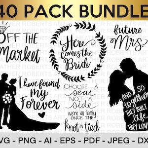 Pacote SVG de casamento, SVG de noiva, SVG de noivo, SVG de festa de noiva, SVG de casamento, Citações de casamento, Sinais de casamento, Camisas de casamento, Arquivo de corte Cricut