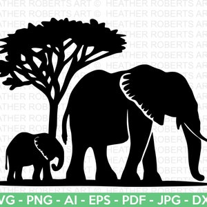 Elefantes SVG, Elefante bebê fofo SVG, Silhueta de elefante, Silhueta de animal, Arquivo de corte para Cricut, Vinil de ferro, Silhueta