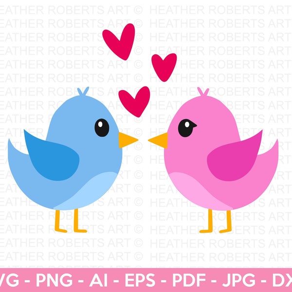 Love Birds SVG, Pink Bird SVG, Blue Bird SVG, Birds svg, Cute Birds svg, Bird Clipart, Birds Decor, Cut File for Cricut, Silhouette