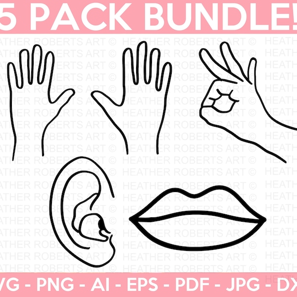 Body Parts SVG Bundle, Ear SVG, Lips SVG, Left Hand svg, right hand svg, ok hand sign svg, senses svg, Cut Files for Cricut, Silhouette