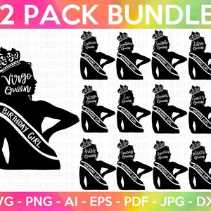 Sternzeichen Birthday Queens SVG Bundle, Zodiac Queens svg, Birthday Queen svg, Birthday Girl SVG, Birthday Shirt svg, Sternzeichen svg, Cricut Cut Datei