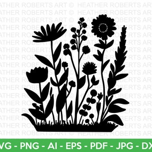 Blumen Garten SVG, Blumen SVG, Blumen SVG, Garten svg, Silhouette, Wildblumen svg, Gras SVG, Cricut Cut File, Silhouette