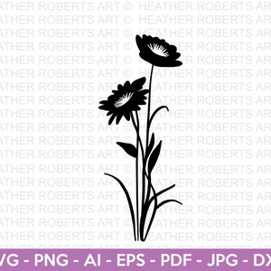 Flowers Svg, Floral SVG, Garden svg, Flowers Silhouette, Wildflowers svg, Grass SVG, Flowers and Leaves Clipart, Cricut Cut File, Silhouette