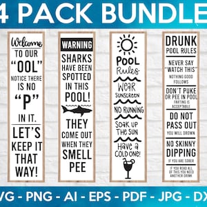 Lustiges Pool Zeichen SVG Bundle, Pool Zeichen SVG, Schwimmbad Regeln SVG, Willkommensschilder, vertikale Schilder, Cricut Cut Dateien, Silhouette