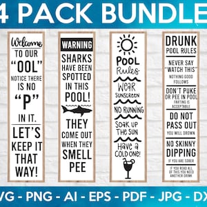 Funny Pool Signs SVG Bundle, Pool Signs SVG, Swimming Pool Rules SVG, Welcome signs, Vertical Signs, Cricut Cut Files, Silhouette