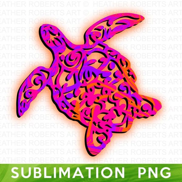 Sea Turtle Sublimation, Neon Tie Dye Sea Turtle PNG, Tribal Design PNG, Ocean Png, Sea Animal, Turtle Clipart, Aquatic, Cut File For Cricut