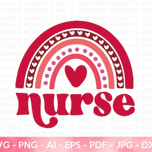 ナース バレンタイン レインボー SVG、ナース svg、バレンタイン シャツ svg、ナースへのギフト svg、ラブ svg、ナース シャツ svg、ナース ライフ svg、カット ファイル Cricut