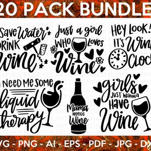 Funny Wine Bundle SVG, Wine Svg, Wine Lovers, Wine Decal, Wine Sayings, Wine Glass Svg, Drinking, Wine Quote Svg, Wine Rack, Cricut Cut File