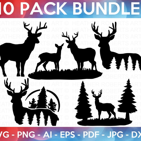 Deer SVG Bundle, Deer SVG, Nature Deer svg, Mountains svg, Animals svg, Deer Silhouette, Deer Clipart, Merry Christmas, Cut File for Cricut