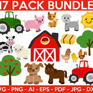 Pacote SVG de animais de fazenda, animais de fazenda fofos SVG, celeiro svg, animais de fazenda svg, ovelha svg, vaca svg, cavalo, arquivos cortados para Cricut, silhueta