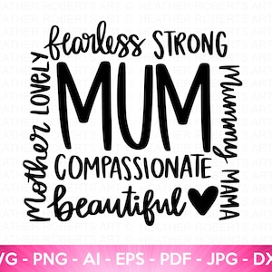 Mum Phrase Collage SVG, Mum svg, Mum Shirt svg, Prezent na Dzień Matki, Życie Mamy, Ręcznie pisane cytaty Mamy, pomysły na prezenty dla mamy, Pliki Cricut Cut