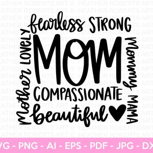 Mom Phrase Collage SVG, Mom Shirt svg, Mother's Day Gift, Mom Life, Blessed Mama, Hand Lettered Mom quotes, Cut Files for Cricut, Silhouette