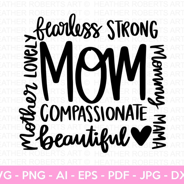 Mom Phrase Collage SVG, Mom Shirt svg, Mother's Day Gift, Mom Life, Blessed Mama, Hand Lettered Mom quotes, Cut Files for Cricut, Silhouette