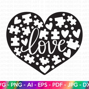 Autisme hart SVG, autisme SVG, Autism Awareness Puzzle SVG, Autism Spectrum SVG, Love and Awareness, Autism Awareness Month, Cricut Cut-bestand