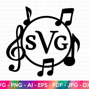 Monograma de música SVG, Marco de monograma de música svg, Notas musicales svg, Música svg, Amantes de la música svg, Camisa para músicos svg, Cortar archivo para Cricut