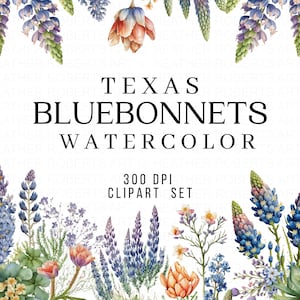 Bluebonnets Aquarell Clipart - Texas State Blume, Wildblumen Clipart, Aquarell Blumen, Bluebonnet Malerei