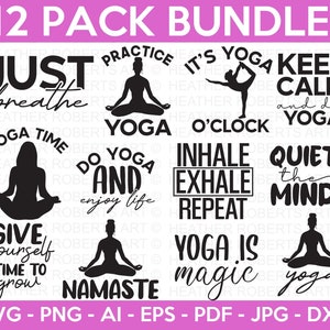 Yoga Quotes SVG Bundle: Namaste, Pose Graphics (Digital Files)
