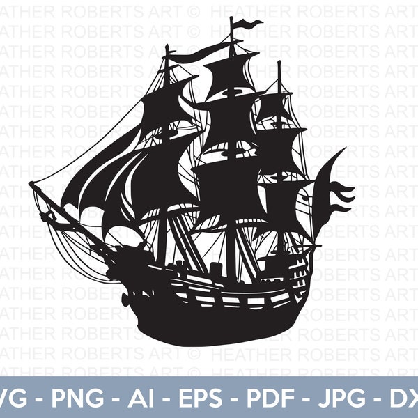 Pirate Ship SVG, Pirate SVG, Pirate Ship Silhouette SVG, Black Ship svg, Sailboat svg, Pirate Ship Captain svg, Cut File Cricut, Silhouette