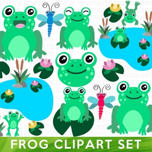 Ensemble de cliparts grenouille, grenouille PNG, grenouille mignonne PNG, personnages sur le thème de la grenouille, ensemble de cliparts grenouille, fête à thème grenouille, téléchargement immédiat, sublimation