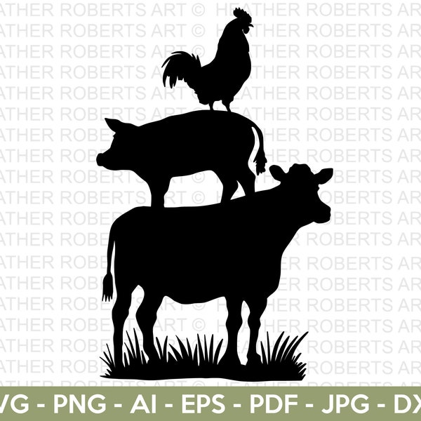 Farmhouse Animals Silhouette SVG, Cow SVG, Pig svg, chicken svg, Farmhouse animals, Welcome Sign svg, Cut File Cricut, Silhouette