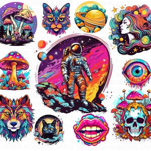 Psychedelische Sublimationsbündel, magische Pilze PNG, psychedelische png Dekor, psychedelische Kunst, psychedelische Wandkunst png, Sublimation PNG