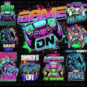 Paquete de sublimación para gamers, camiseta de gamer PNG, videojuegos PNG, mando de juego PNG, día del juego PNG, gamer divertido PNG, sublimación