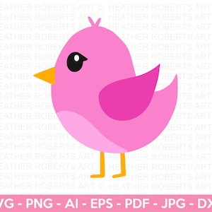Pássaro rosa SVG, Pássaro SVG, Pássaro fofo svg, Clipart de pássaro, Decoração de pássaros, Arquivo de corte para Cricut, Silhueta