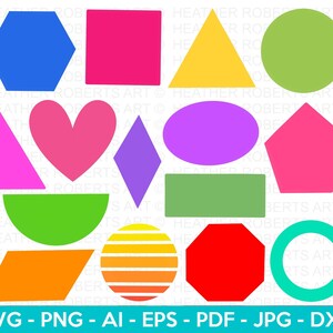 Basisvormen SVG-bundel, gekleurde vormen SVG, terug naar school SVG, vierkante svg, driehoek svg, hart svg, cirkel svg, bestand knippen Cricut, silhouet