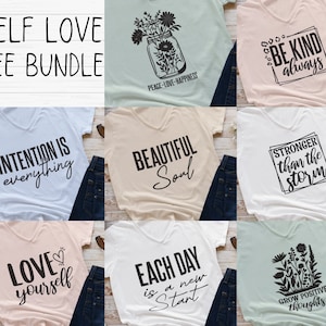 Zestaw Self Love Tee, zestaw Self Love SVG, zestaw Inspirational Svg, motywujący Svg, projekty koszulek, pozytywne cytaty Svg, plik Cut Cricut